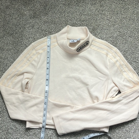 Adidas Leisure Set High Waist Bells and Long Sleeve Mock-neck Crop in Cream - Picture 2 of 11